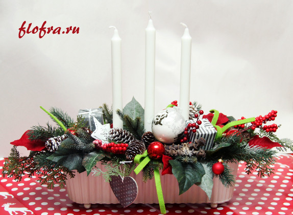 композиция на стол со свечами сервировка новый год кемерово 