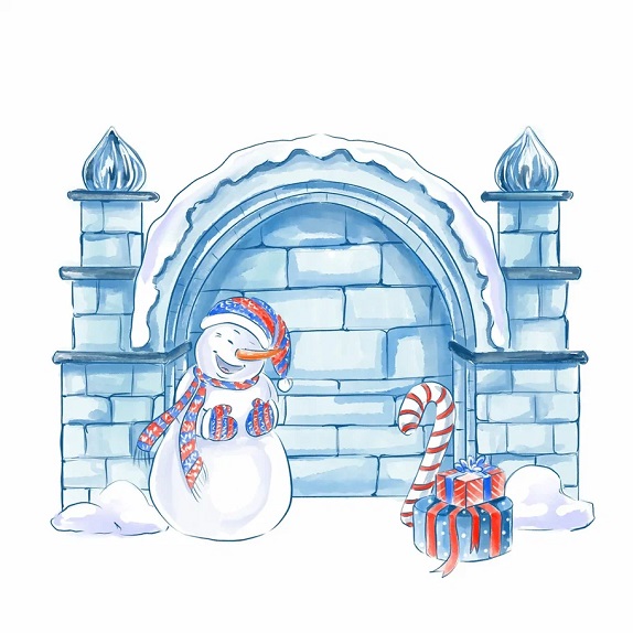 макет эскиз фотозона новый год рождество снеговик зима украшение торговый центр витрина декор бутафория www.flofra.ru